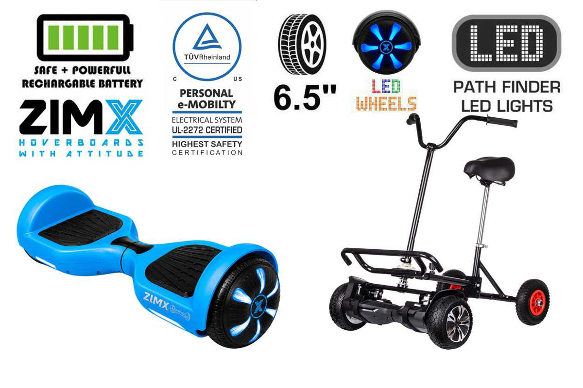 ZIMX HB1 Plus - Blue Hoverboard Segway with LED Wheels UL2272 Certified + BK2 Black