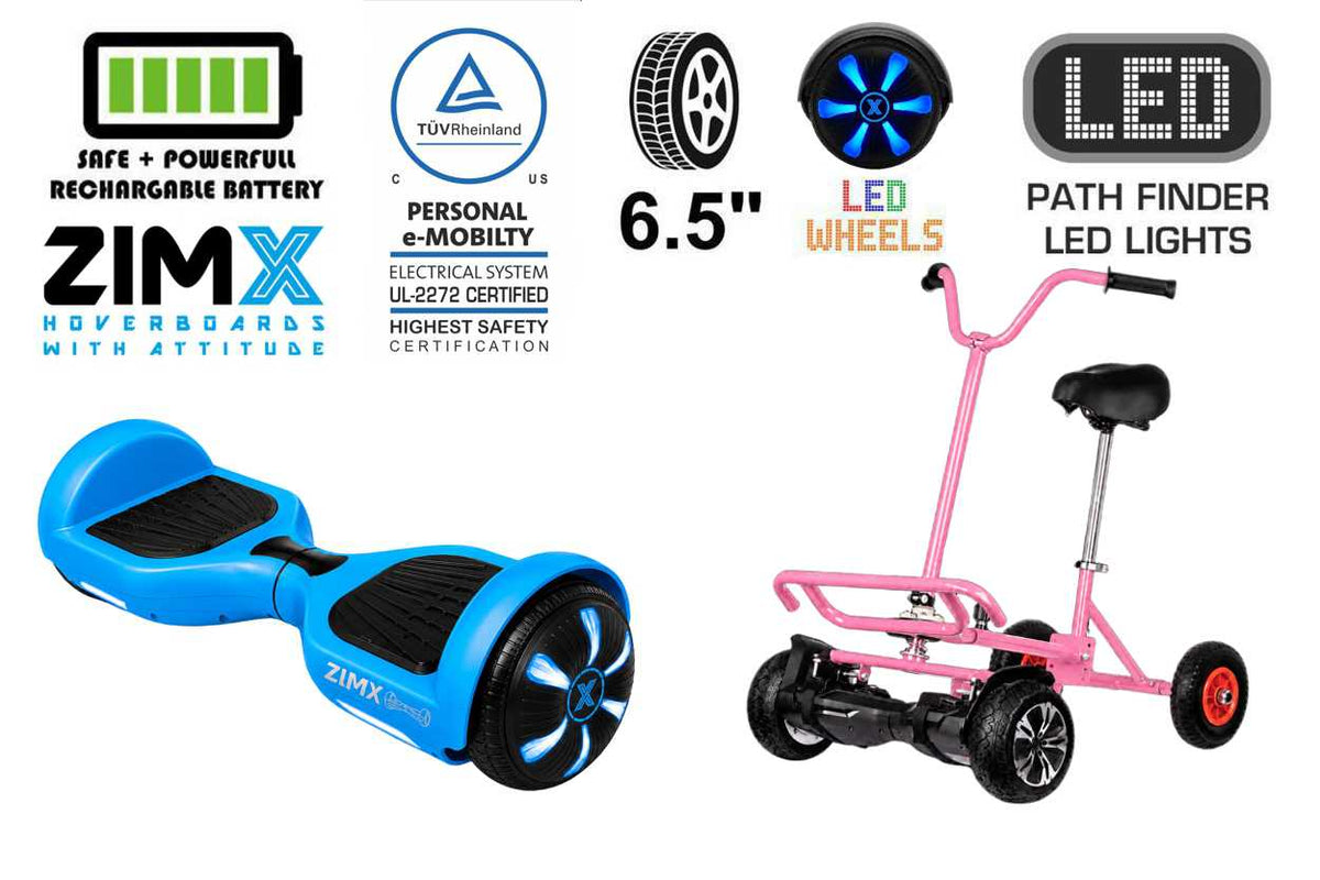 ZIMX HB1 Plus - Blue Hoverboard Segway with LED Wheels UL2272 Certified + BK2 Pink