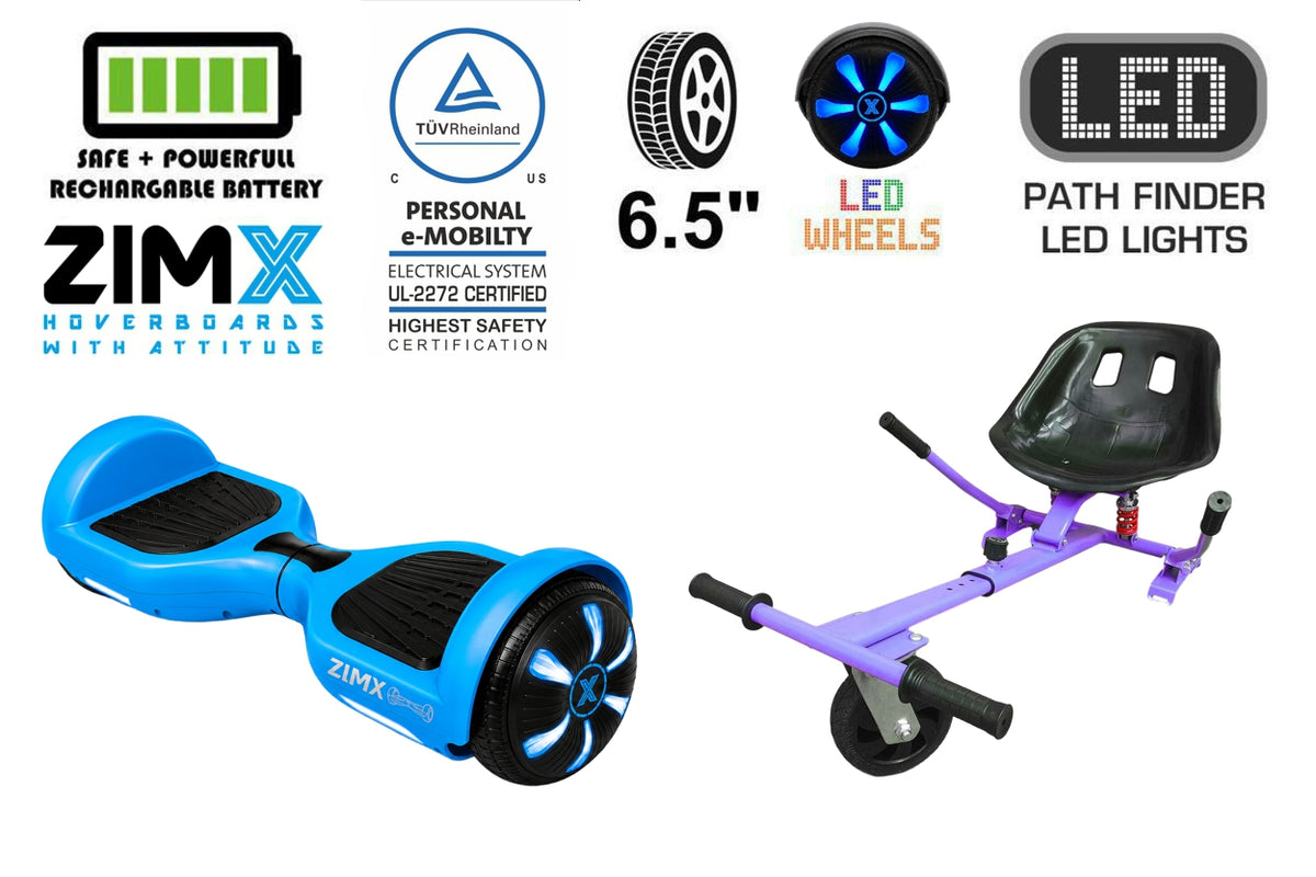 ZIMX HB1 Plus - Blue Hoverboard Segway with LED Wheels UL2272 Certified + HK5 Purple