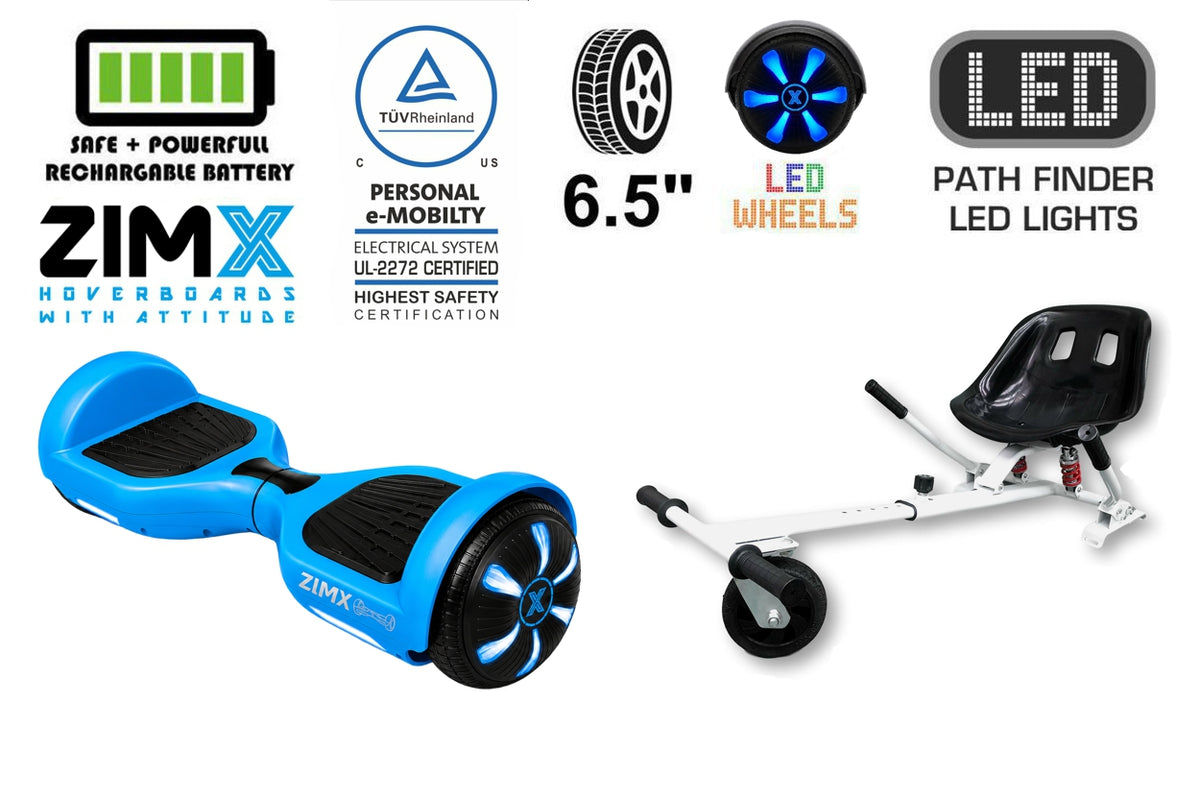 ZIMX HB1 Plus - Blue Hoverboard Segway with LED Wheels UL2272 Certified + HK5 White