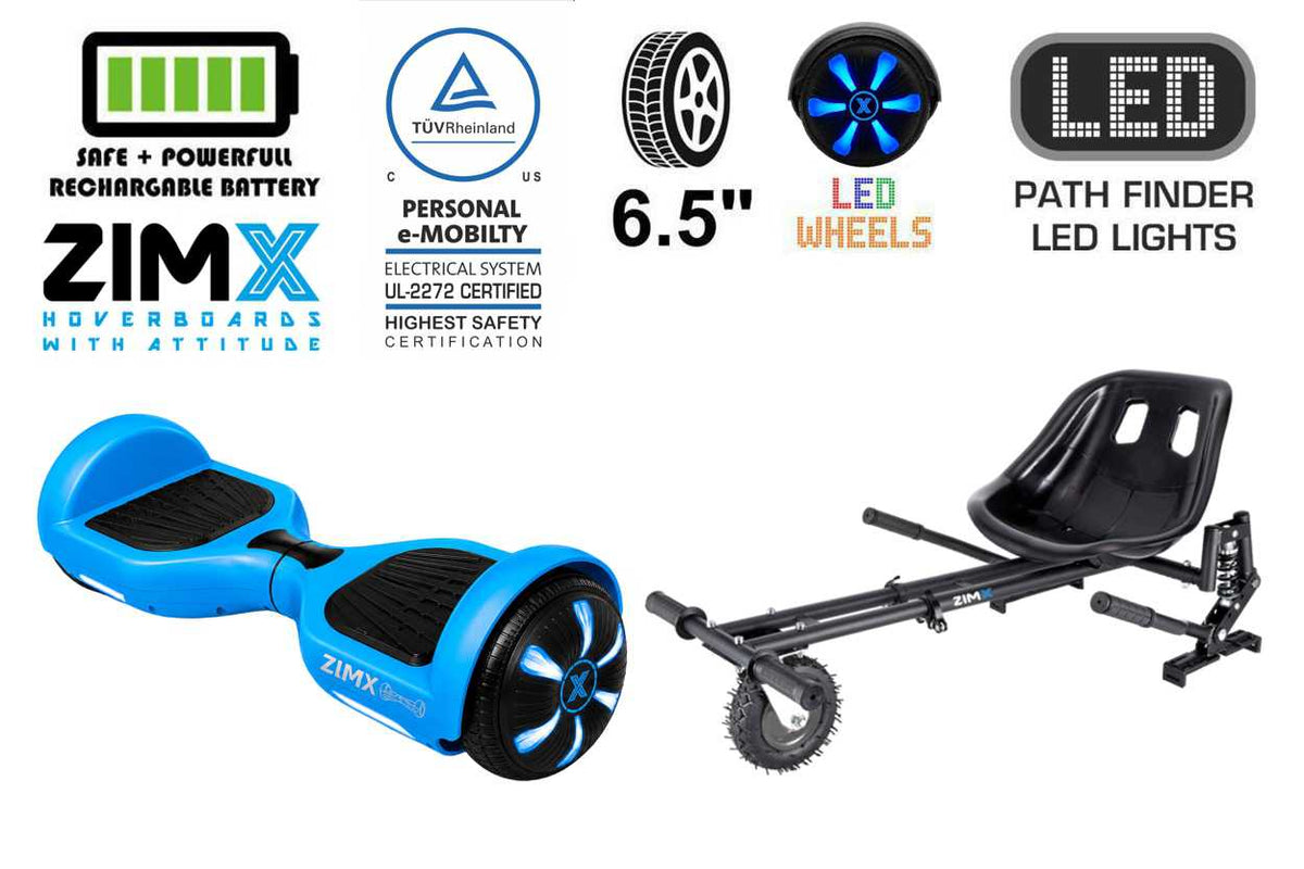 ZIMX HB1 Plus - Blue Hoverboard Segway with LED Wheels UL2272 Certified + HK8 Black