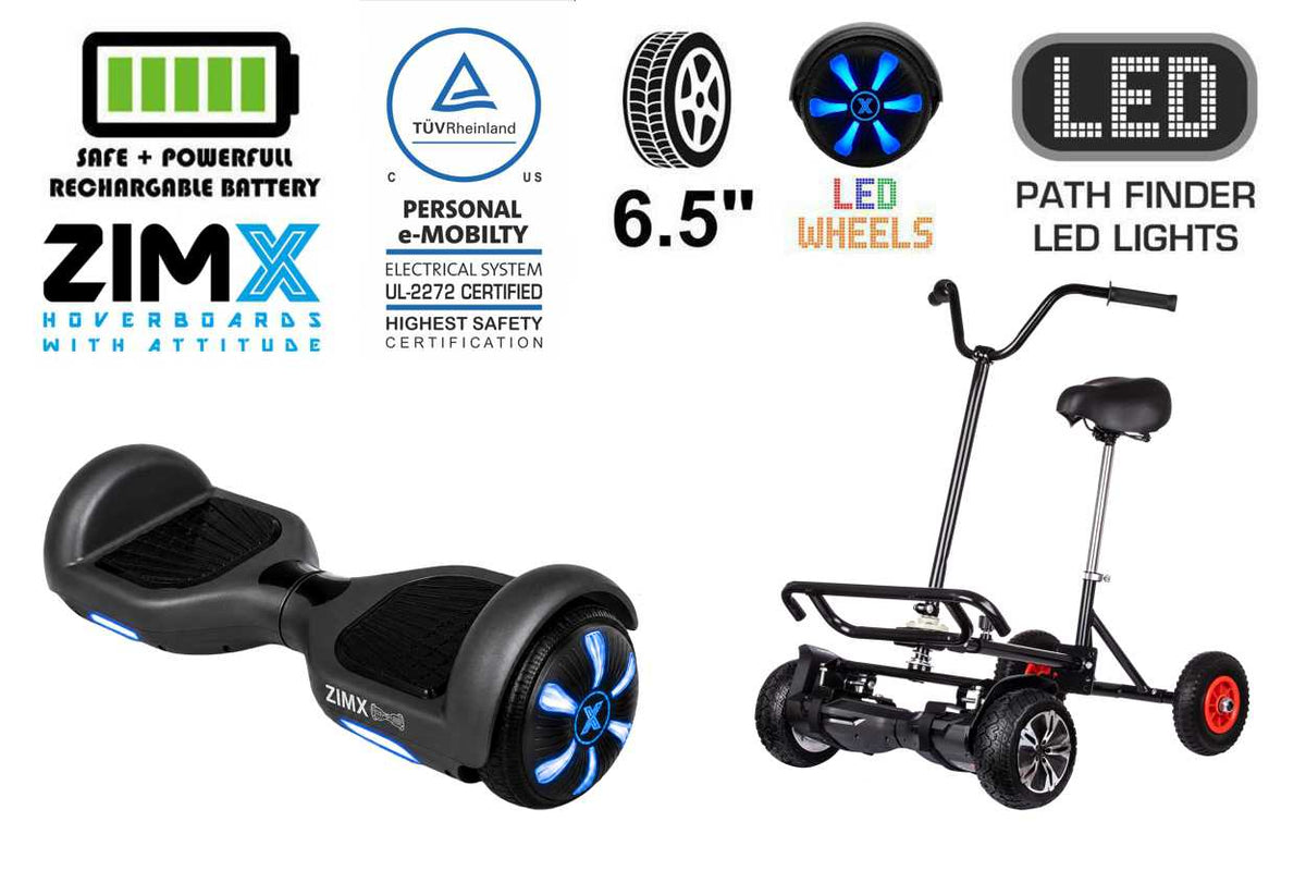 ZIMX HB1 Plus - Black Hoverboard Segway with LED Wheels UL2272 Certified + BK2 Black