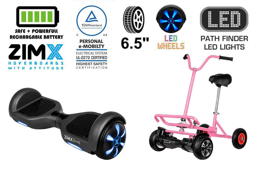 ZIMX HB1 Plus - Black Hoverboard Segway with LED Wheels UL2272 Certified + BK2 Pink