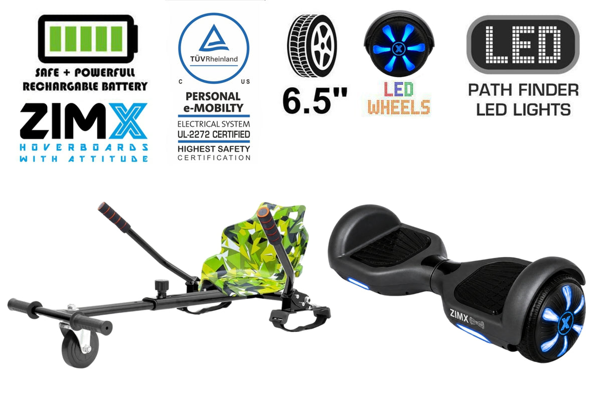ZIMX HB1 Plus - Black Hoverboard & HK4 Hoverkart Bundle / Combo - Black & Camo Green