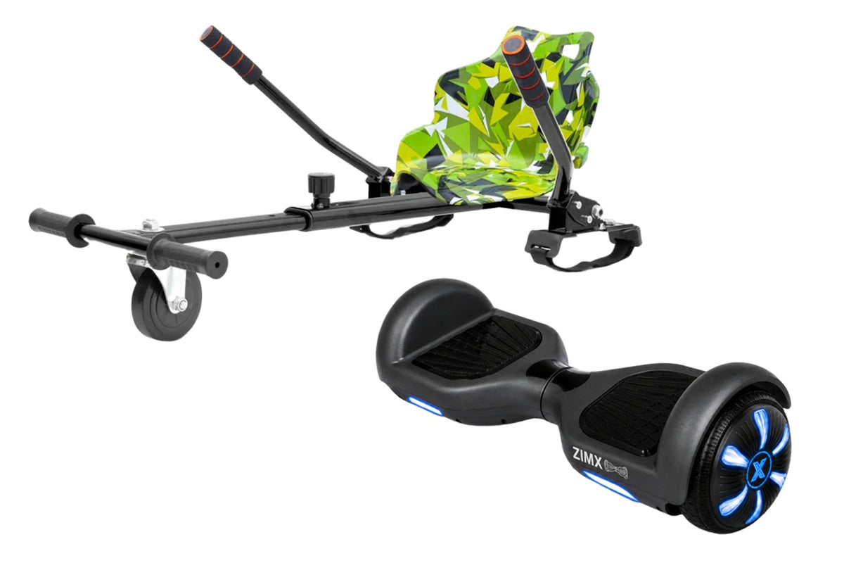 ZIMX HB1 Plus - Black Hoverboard & HK4 Hoverkart Bundle / Combo - Black & Camo Green