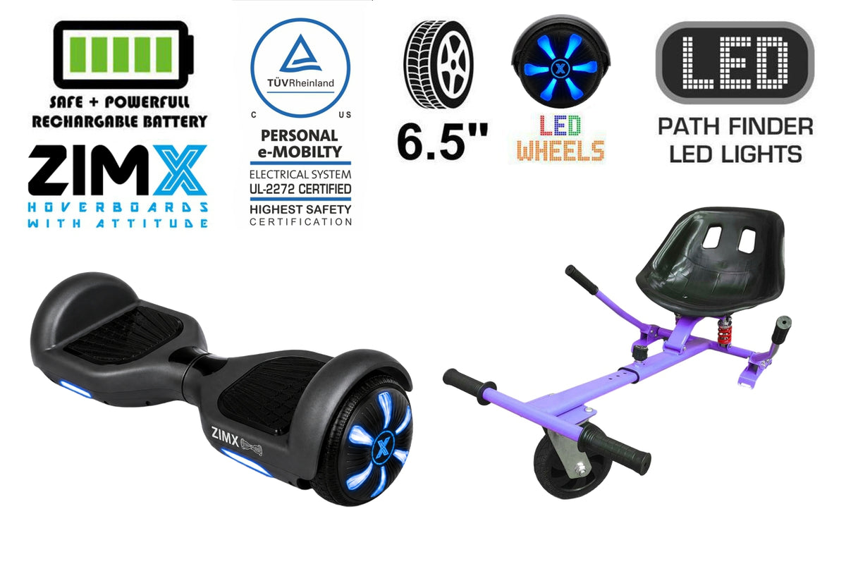 ZIMX HB1 Plus - Black Hoverboard Segway with LED Wheels UL2272 Certified + HK5 Purple