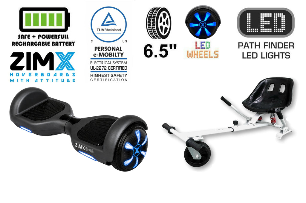ZIMX HB1 Plus - Black Hoverboard Segway with LED Wheels UL2272 Certified + HK5 White