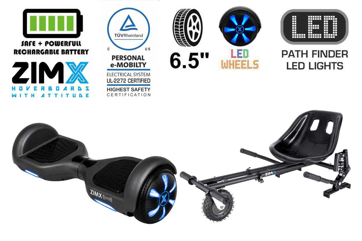 ZIMX HB1 Plus - Black Hoverboard Segway with LED Wheels UL2272 Certified + HK8 Black