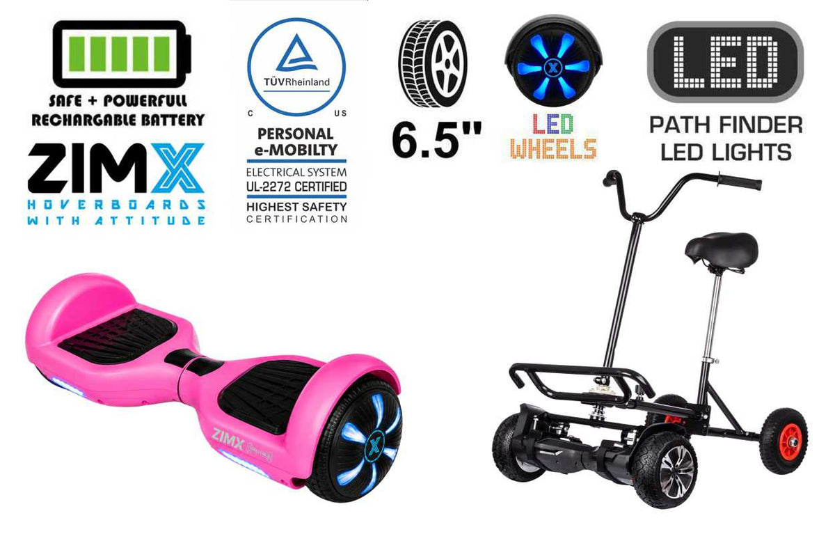 ZIMX HB1 Plus - Pink Hoverboard Segway with LED Wheels UL2272 Certified + BK2 Black