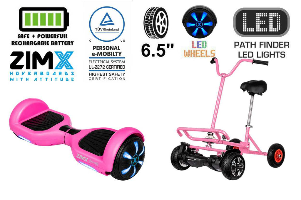 ZIMX HB1 Plus - Pink Hoverboard Segway with LED Wheels UL2272 Certified + BK2 Pink