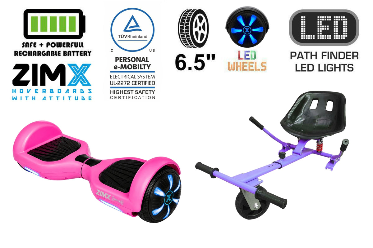 ZIMX HB1 Plus - Pink Hoverboard Segway with LED Wheels UL2272 Certified + HK5 Purple