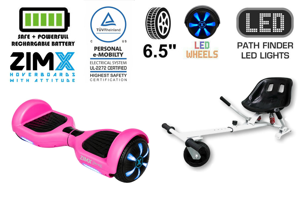 ZIMX HB1 Plus - Pink Hoverboard Segway with LED Wheels UL2272 Certified + HK5 White
