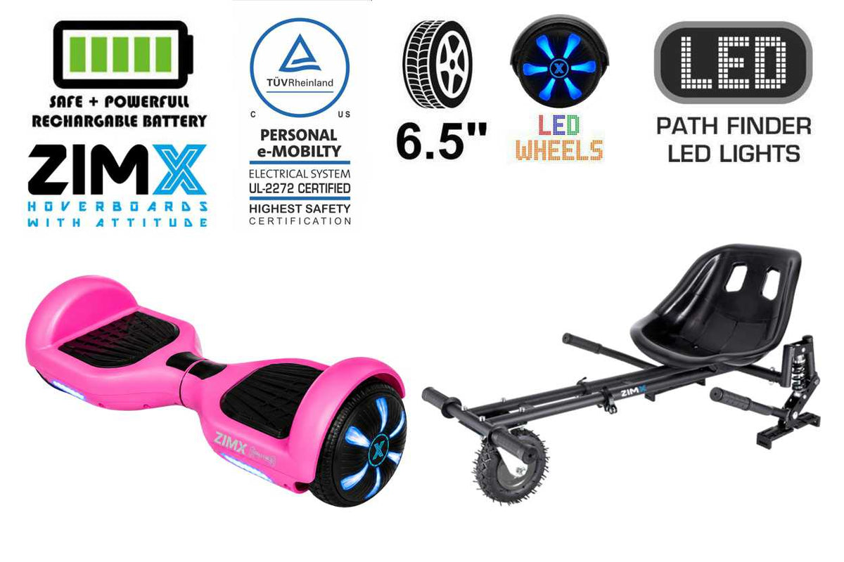 ZIMX HB1 Plus - Pink Hoverboard Segway with LED Wheels UL2272 Certified + HK8 Black
