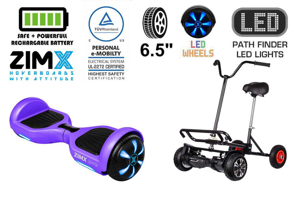 ZIMX HB1 Plus - Purple Hoverboard Segway with LED Wheels UL2272 Certified + BK2 Black