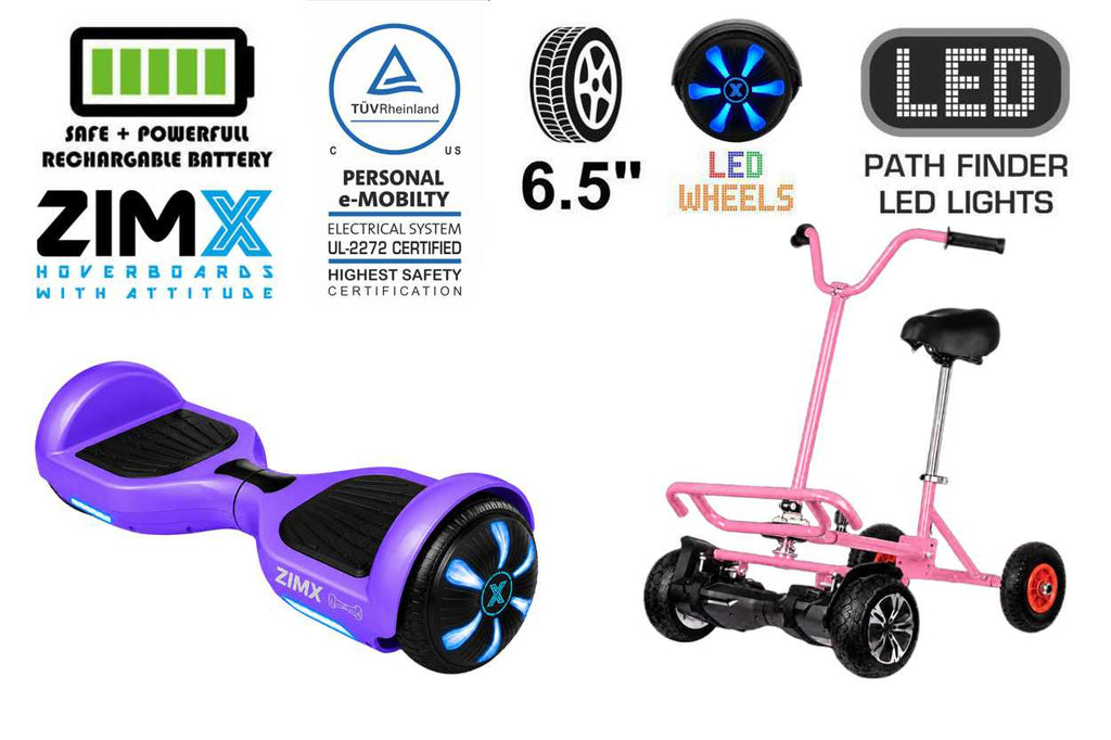 ZIMX HB1 Plus - Purple Hoverboard Segway with LED Wheels UL2272 Certified + BK2 Pink