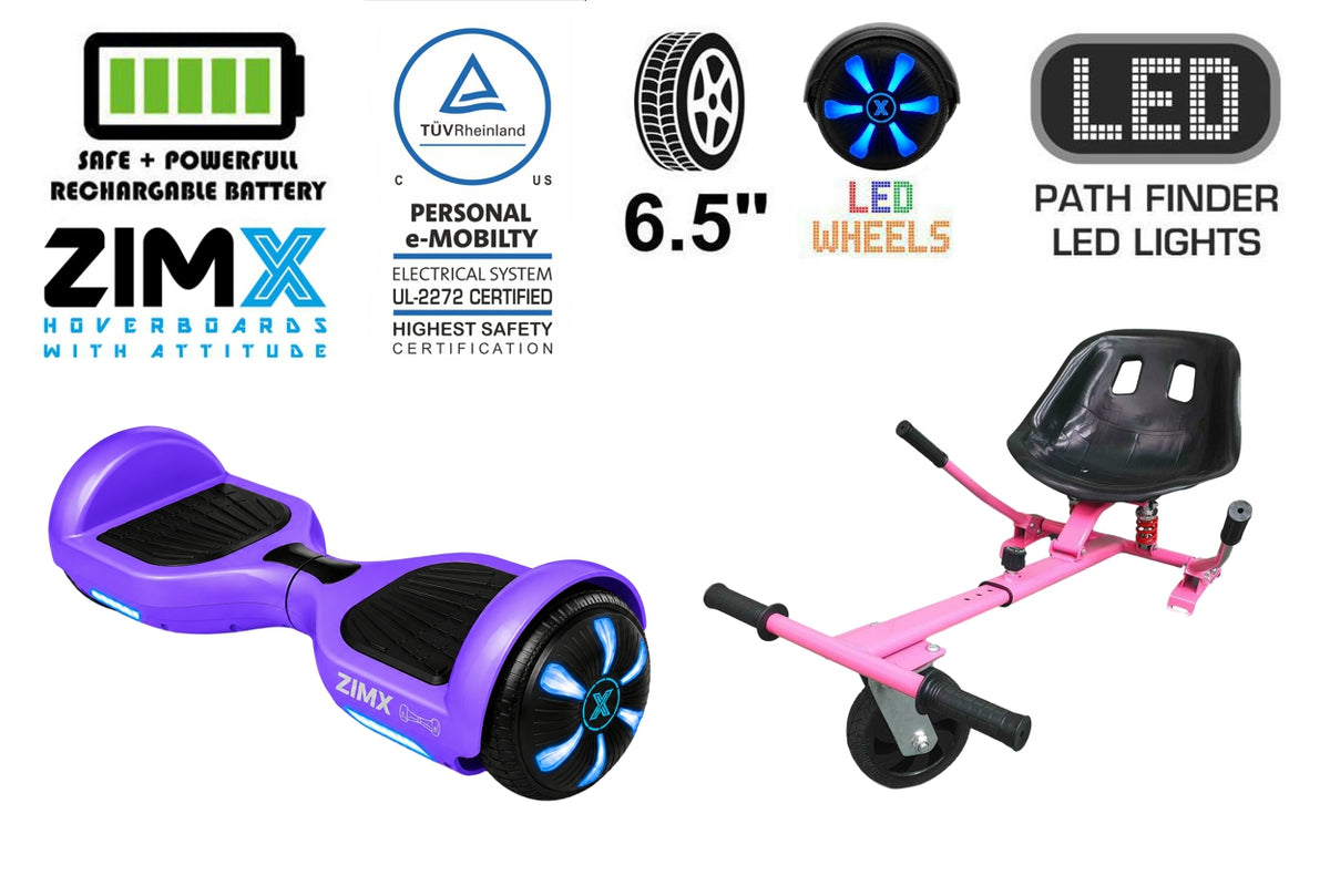 ZIMX HB1 Plus - Purple Hoverboard Segway with LED Wheels UL2272 Certified + HK5 Pink