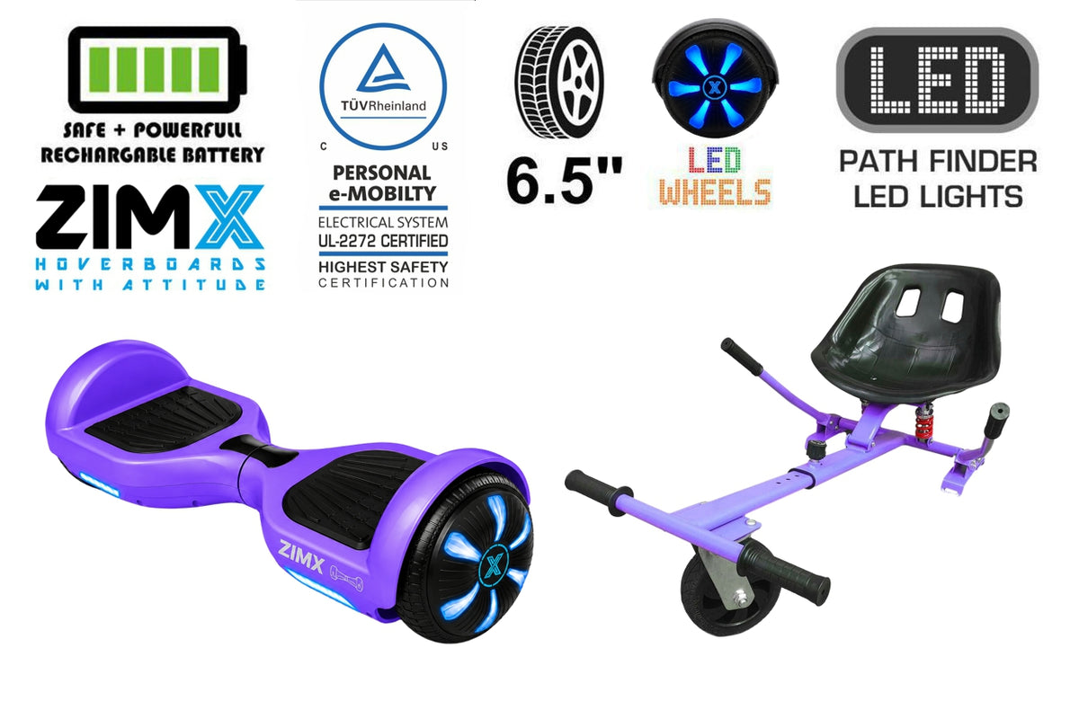 ZIMX HB1 Plus - Purple Hoverboard Segway with LED Wheels UL2272 Certified + HK5 Purple