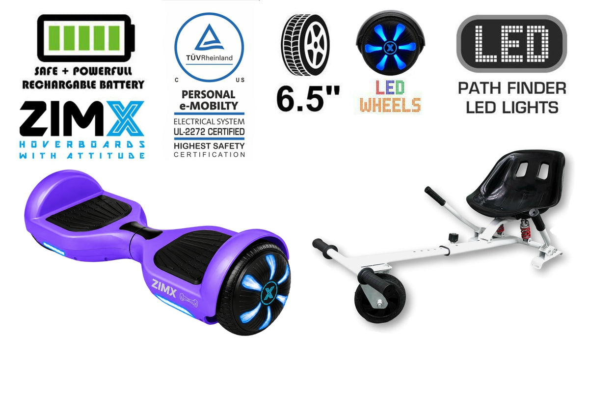 ZIMX HB1 Plus - Purple Hoverboard Segway with LED Wheels UL2272 Certified + HK5 White