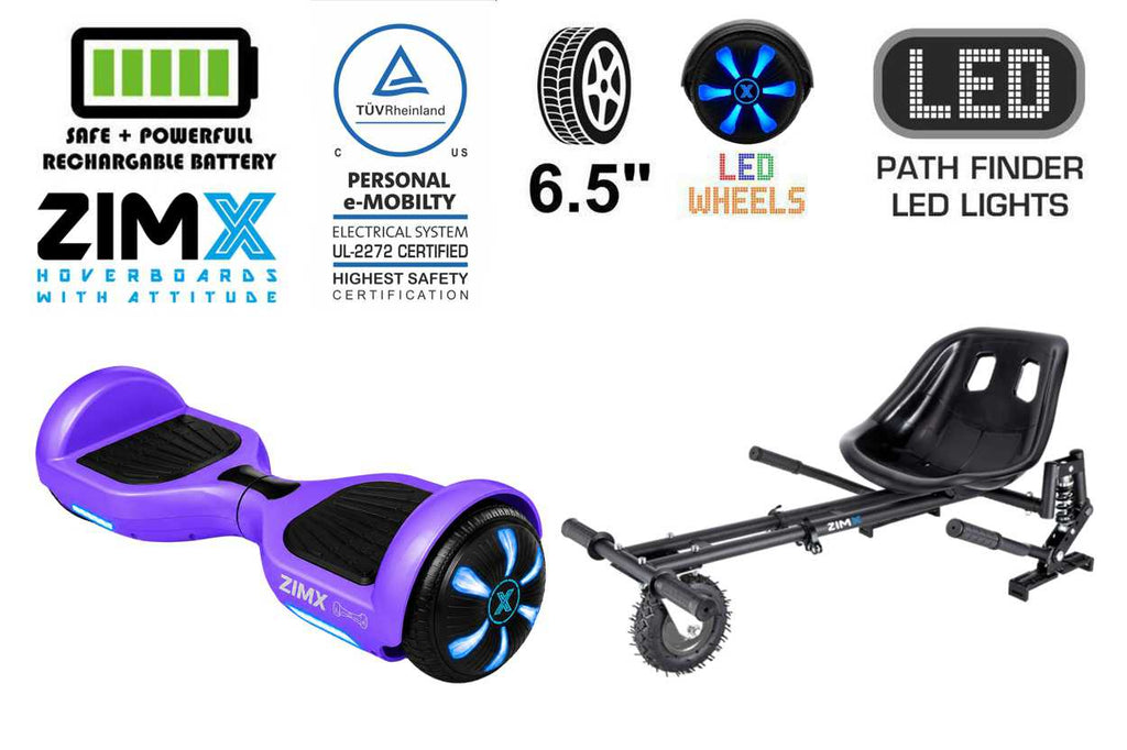 ZIMX HB1 Plus - Purple Hoverboard Segway with LED Wheels UL2272 Certified + HK8 Black