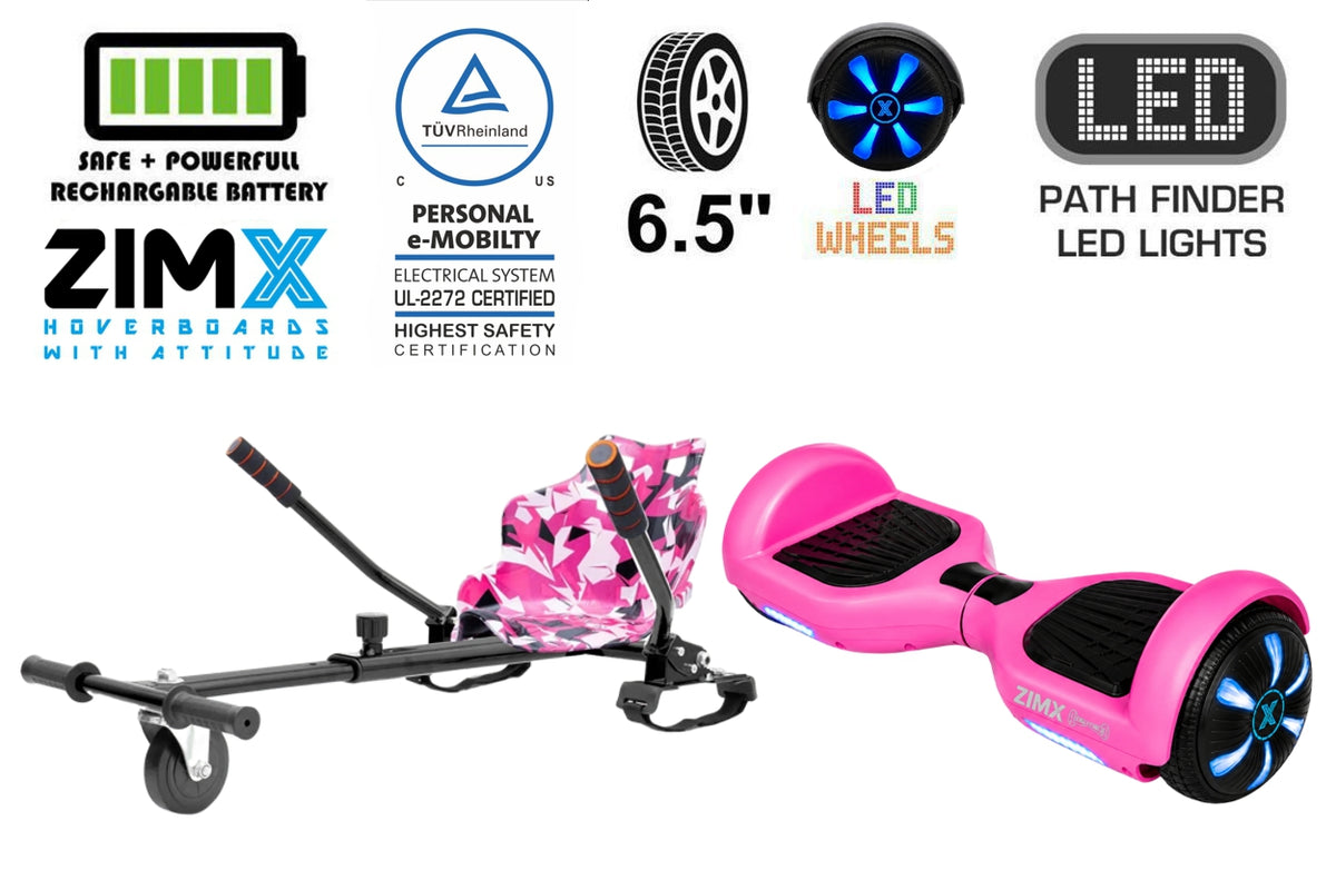 ZIMX HB1 Plus - Pink Hoverboard & HK4 Hoverkart Bundle / Combo - Pink & Camo Pink