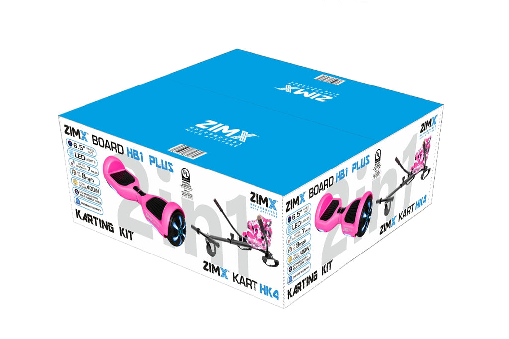 ZIMX HB1 Plus - Pink Hoverboard & HK4 Hoverkart Bundle / Combo - Pink & Camo Pink