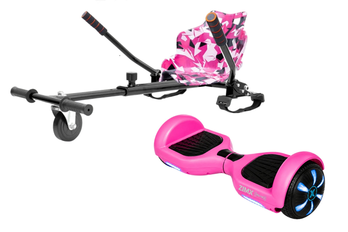 ZIMX HB1 Plus - Pink Hoverboard & HK4 Hoverkart Bundle / Combo - Pink & Camo Pink