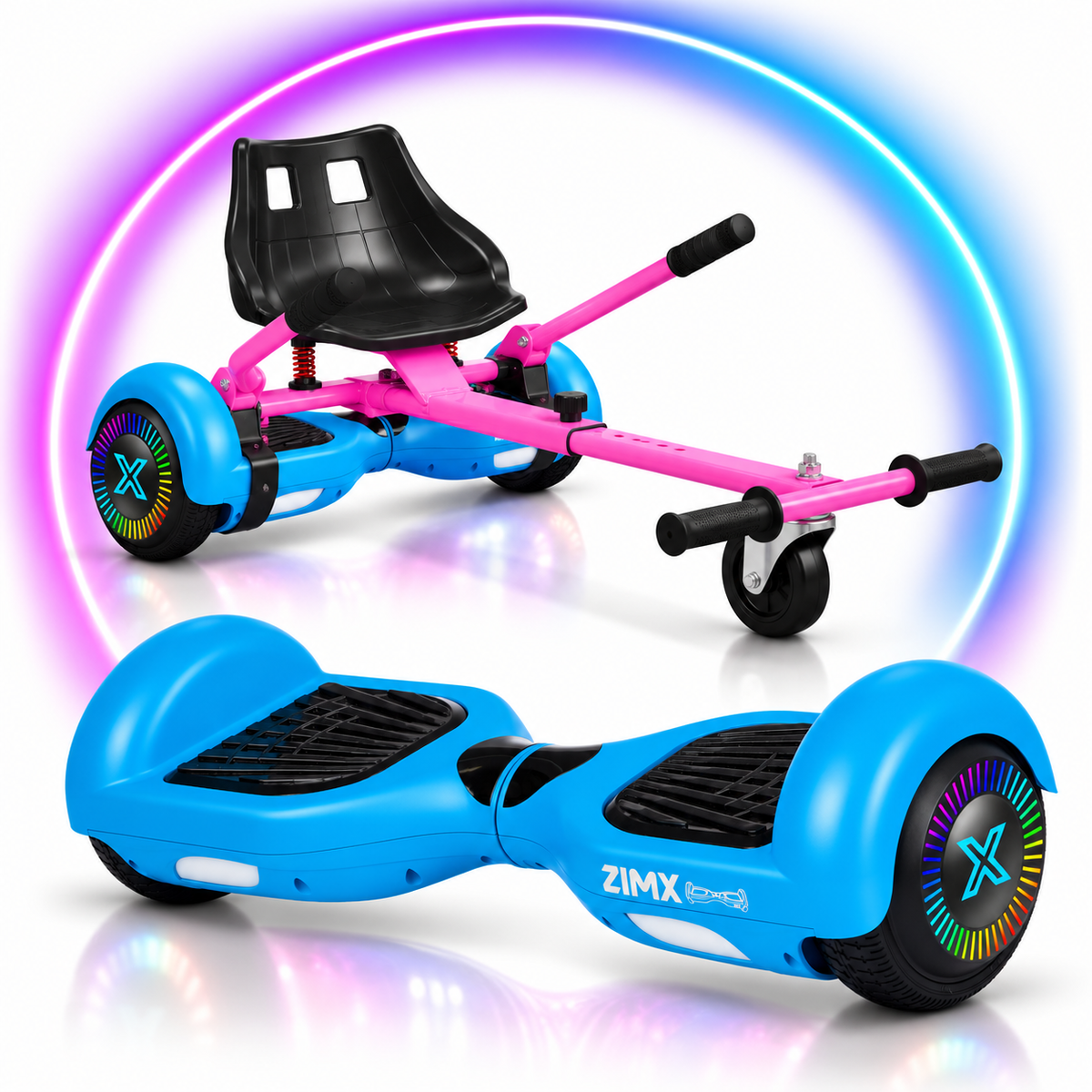 ZIMX Blue HB2 Hoverboard with LED Wheels UL2272 Certified + HK5 Pink