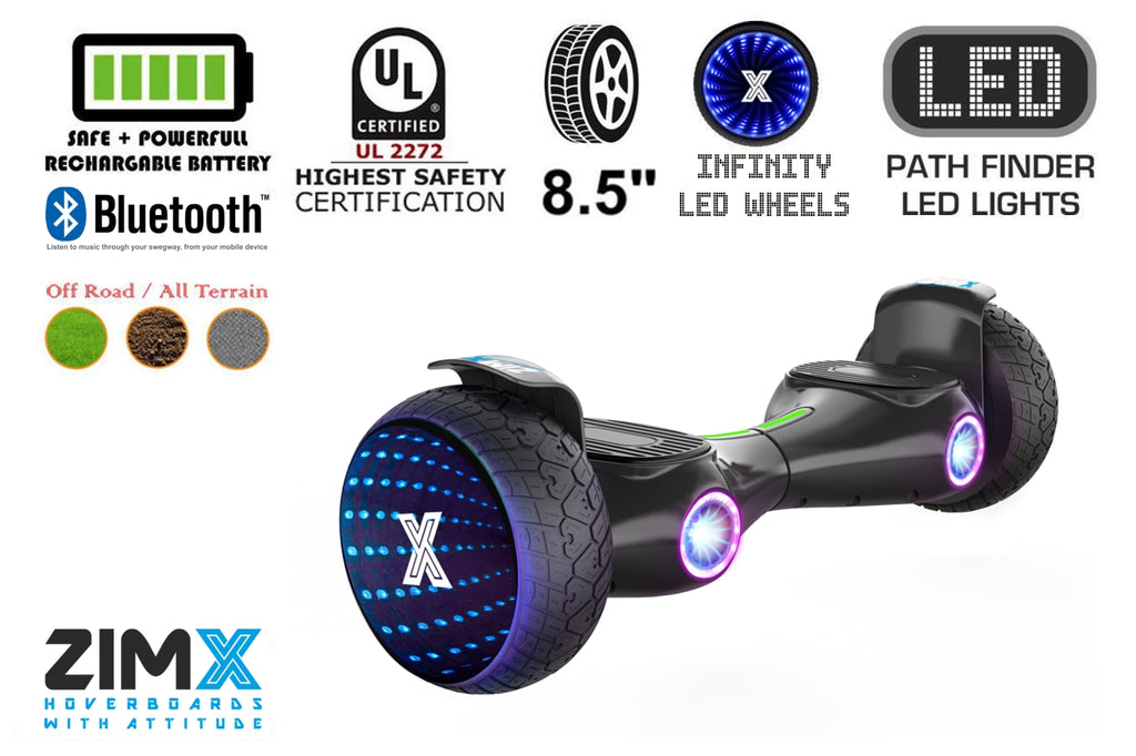 ZIMX G2 JET BLACK All Terrain Hoverboard, 8.5 inch Off Road Bluetooth Hoverboard with Infinity LED Wheels, UL2272 Certified