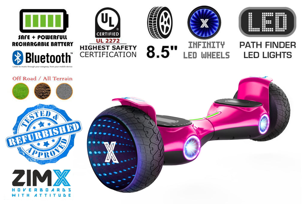 Refurbed ZIMX G2 JET - PINK All Terrain Hoverboard, 8.5 inch Off Road Bluetooth Hoverboard with Infinity LED Wheels, UL2272 Certified