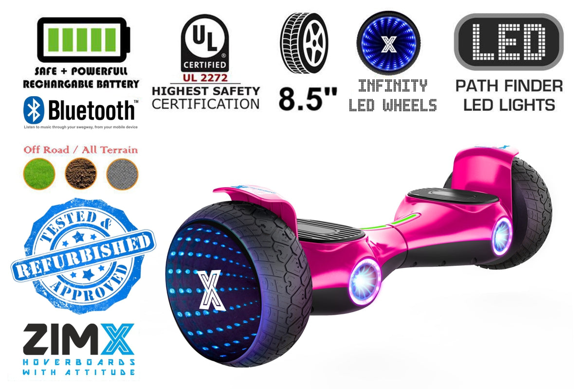 Refurbed ZIMX G2 JET - PINK All Terrain Hoverboard, 8.5 inch Off Road Bluetooth Hoverboard with Infinity LED Wheels, UL2272 Certified