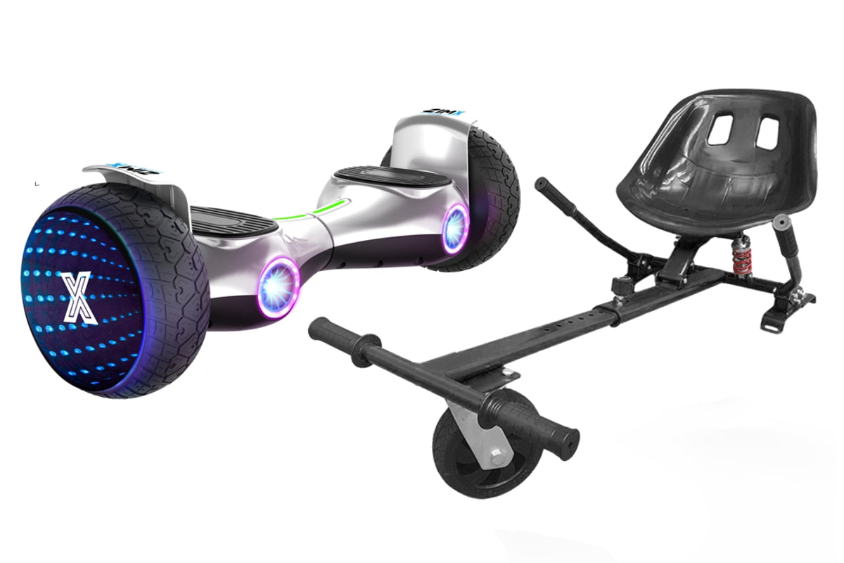 ZIMX G2 JET - SILVER All Terrain Hoverboard, 8.5 inch Off Road Bluetooth Hoverboard with Infinity LED Wheels, UL2272 Certified + HK5 Black