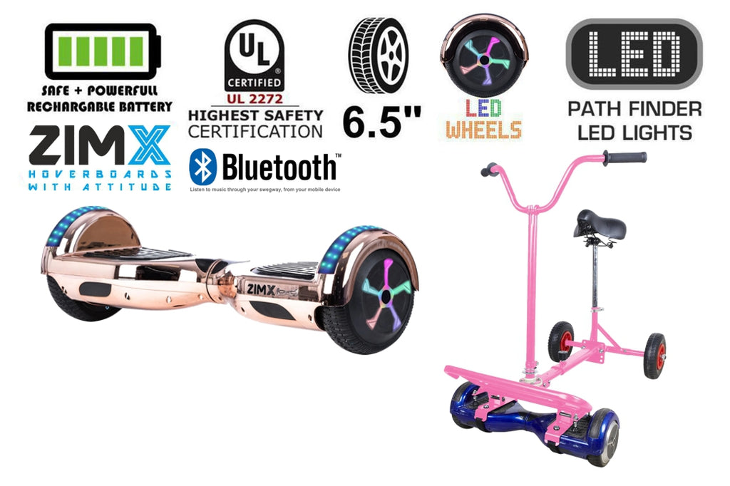 Rose Gold Chrome Bluetooth Hoverboard Segway with LED Wheels UL2272 Certified + HoverBike Pink