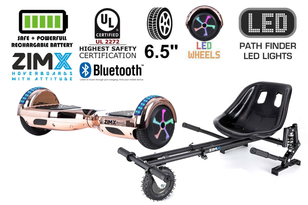 Rose Gold Chrome CB3A Hoverboard Segway with Bluetooth and LED Wheels UL2272 Certified + HK8 Hoverkart