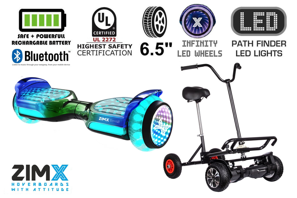 Green Blend Hoverboard with Bluetooth and INFINITY LED Tyres & Wheels & LED Foot Pads UL2272 Certified + HoverBike Black