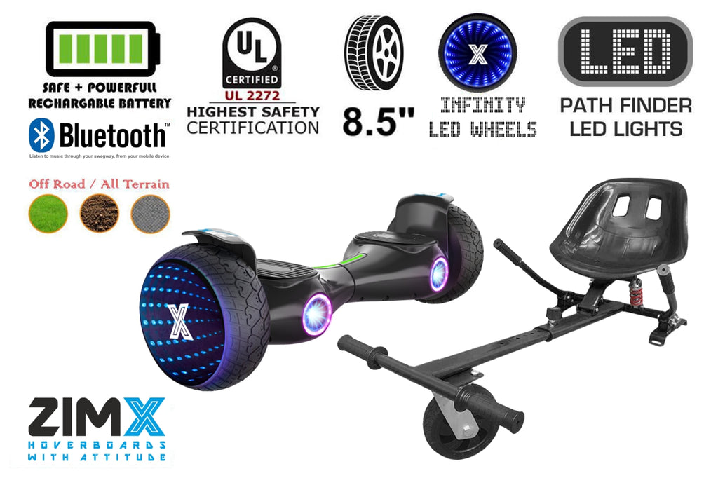 ZIMX G2 JET - BLACK All Terrain Hoverboard, 8.5 inch Off Road Bluetooth Hoverboard with Infinity LED Wheels, UL2272 Certified + HK5 Black