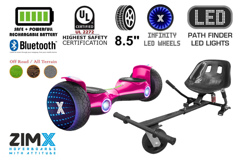 ZIMX G2 JET - PINK All Terrain Hoverboard, 8.5 inch Off Road Bluetooth Hoverboard with Infinity LED Wheels, UL2272 Certified + HK5 Black