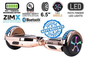 Refurbed - ZIMX CB3A Rose Gold Chrome Bluetooth Hoverboard with LED Wheels UL2272 Certified