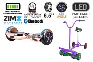 Rose Gold Chrome Bluetooth Hoverboard Segway with LED Wheels UL2272 Certified + HoverBike Purple