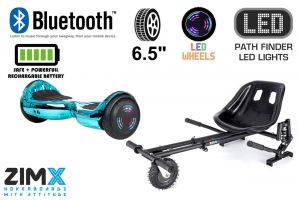 BLUE / TURQUOISE CHROME HB4 HOVERBOARD SWEGWAY WITH BLUETOOTH AND LED WHEELS UL2272 CERTIFIED + HK8 HOVERKART