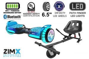 Grey Blend Hoverboard with Bluetooth and INFINITY LED Tyres & Wheels & LED Foot Pads UL2272 Certified + Hoverkart HK5 Black