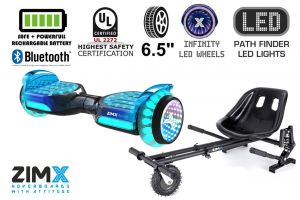 Grey Blend Hoverboard with Bluetooth and INFINITY LED Tyres & Wheels & LED Foot Pads UL2272 Certified + Hoverkart HK8 Black