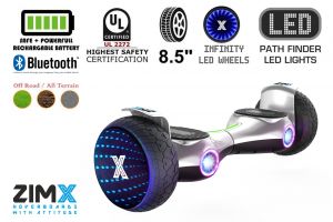 ZIMX G2 JET - SILVER All Terrain Hoverboard, 8.5 inch Off Road Bluetooth Hoverboard with Infinity LED Wheels, UL2272 Certified