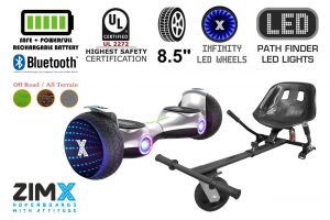 ZIMX G2 JET - SILVER All Terrain Hoverboard, 8.5 inch Off Road Bluetooth Hoverboard with Infinity LED Wheels, UL2272 Certified + HK5 Black